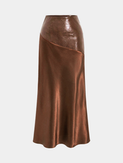 Faux Leather Panel | Women’s Satin Maxi Skirt with Faux Leather Detail