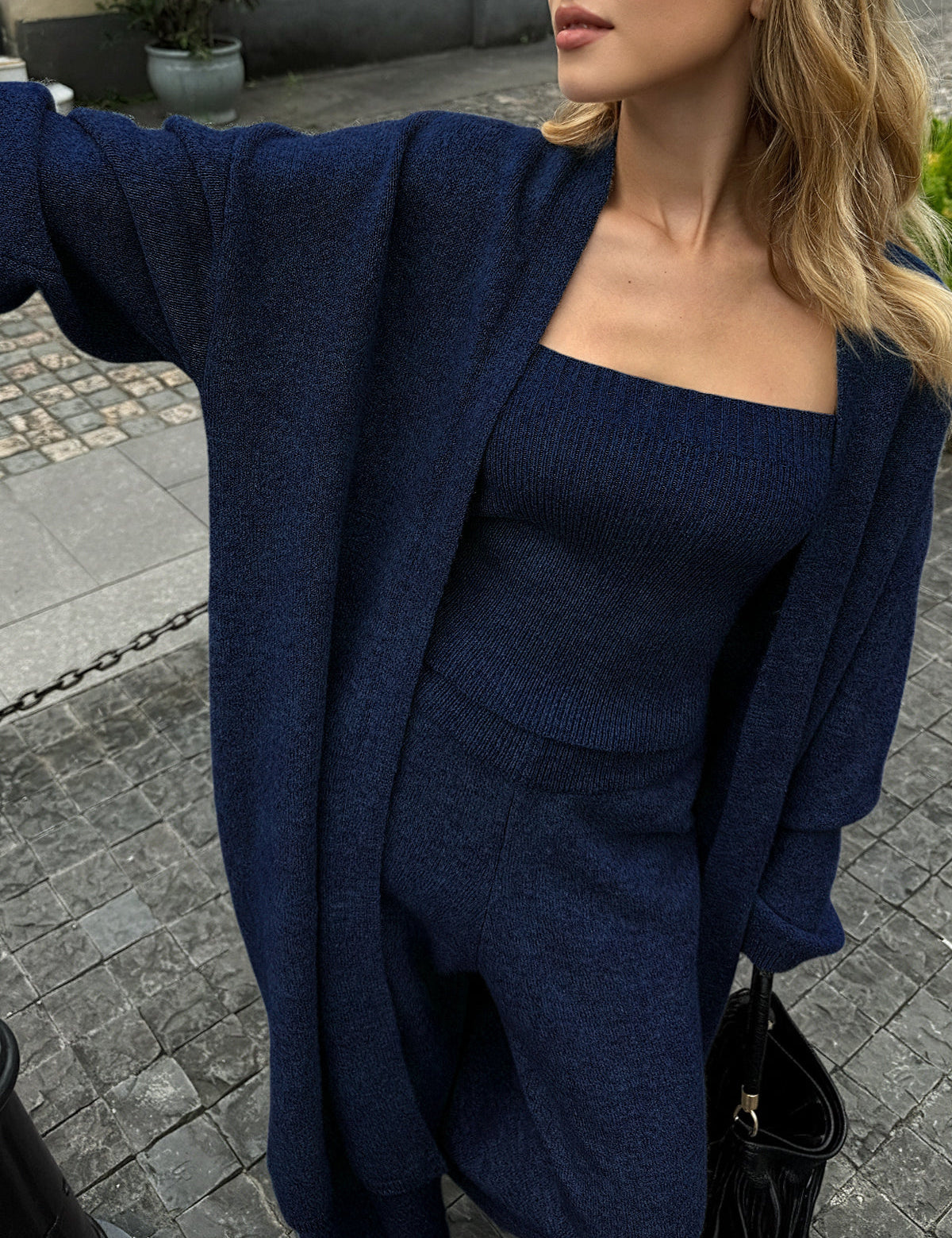 Zavelle | Women’s Three-Piece Knit Bustier Cardigan Pants Set