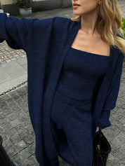 Zavelle | Women’s Three-Piece Knit Bustier Cardigan Pants Set