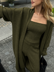 Zavelle | Women’s Three-Piece Knit Bustier Cardigan Pants Set