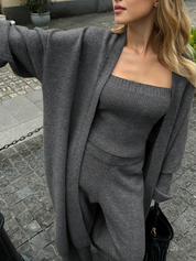Zavelle | Women’s Three-Piece Knit Bustier Cardigan Pants Set