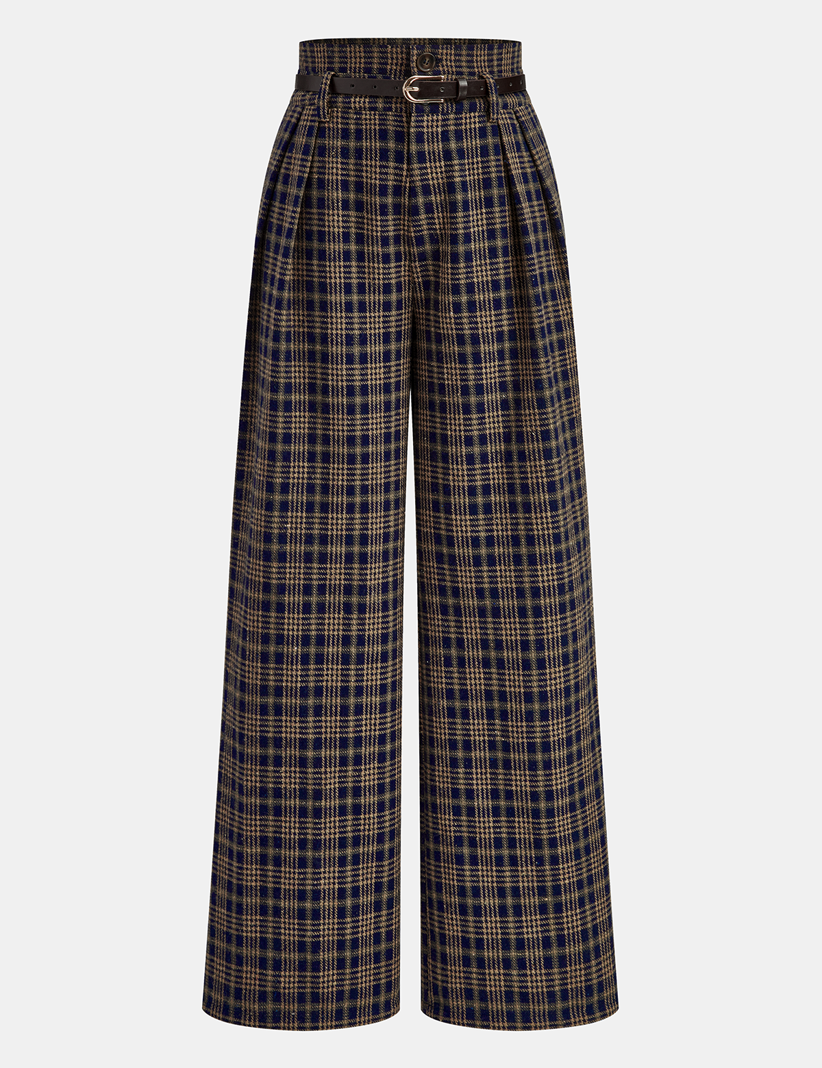Belted Plaid | Women’s Belted Plaid Wide Leg Pants