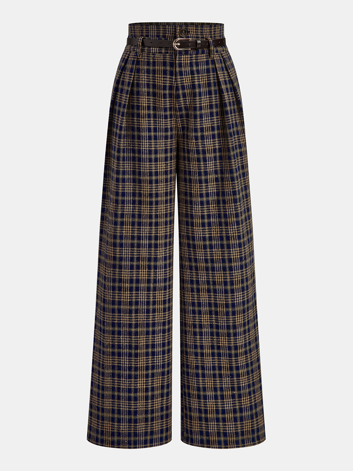Belted Plaid | Women’s Belted Plaid Wide Leg Pants