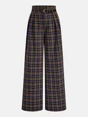 Belted Plaid | Women’s Belted Plaid Wide Leg Pants