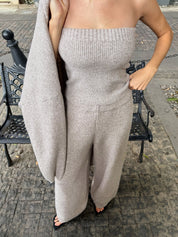 Zavelle | Women’s Three-Piece Knit Bustier Cardigan Pants Set