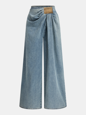 Zanira | Women’s Asymmetrical Ruched Wide Leg Denim Pants