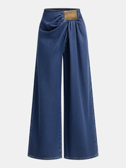 Zanira | Women’s Asymmetrical Ruched Wide Leg Denim Pants