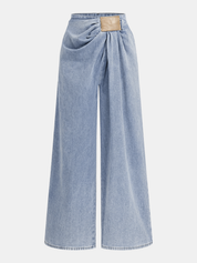 Zanira | Women’s Asymmetrical Ruched Wide Leg Denim Pants