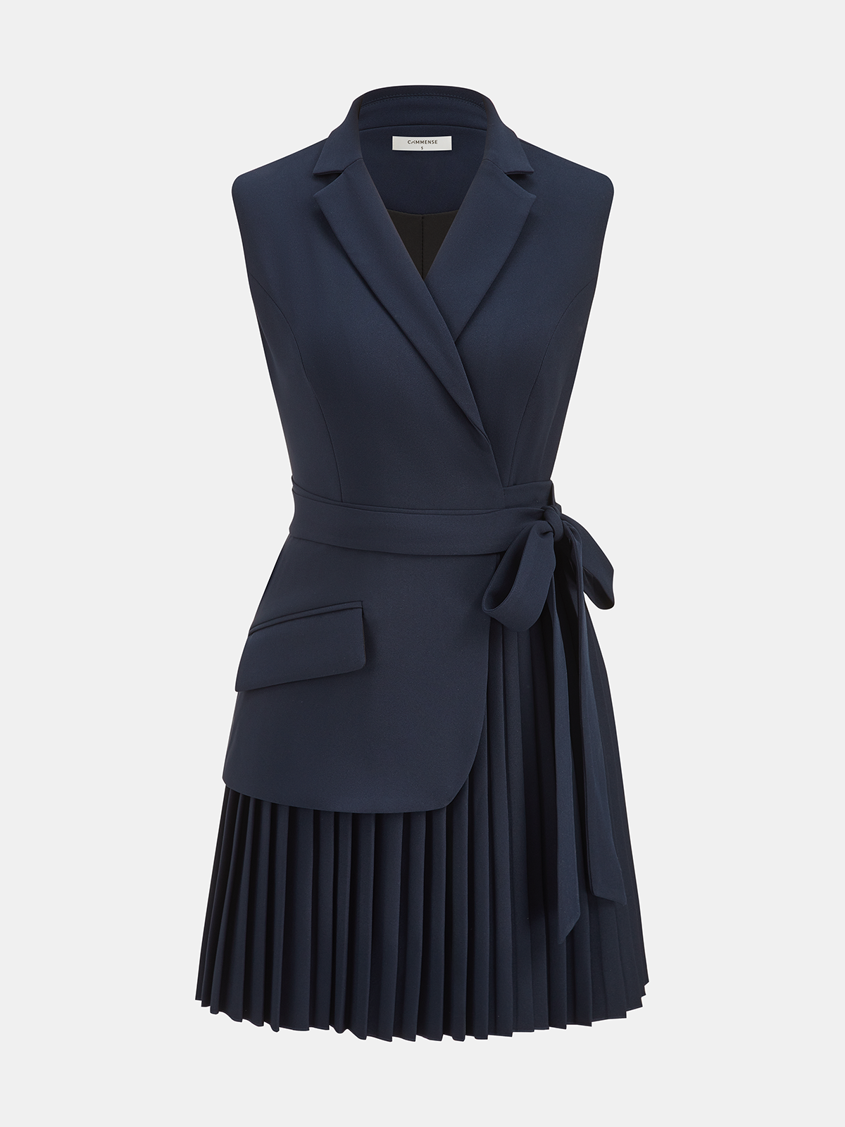 Velora | Women’s Belted Pleated Sleeveless Blazer Dress