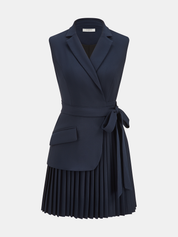 Velora | Women’s Belted Pleated Sleeveless Blazer Dress