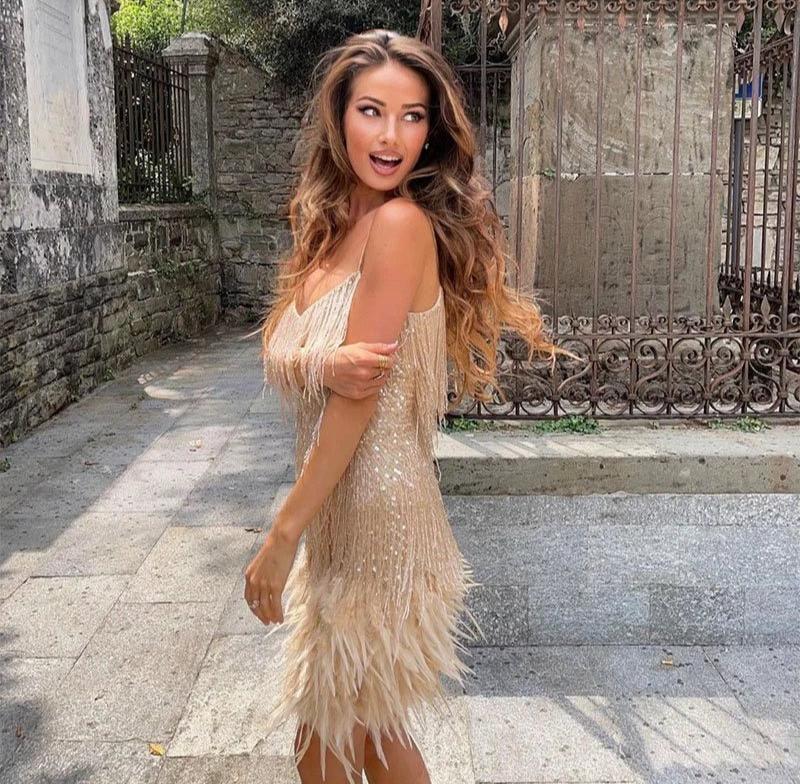 Marj | Women’s Cocktail Dress with Fringe Feathers
