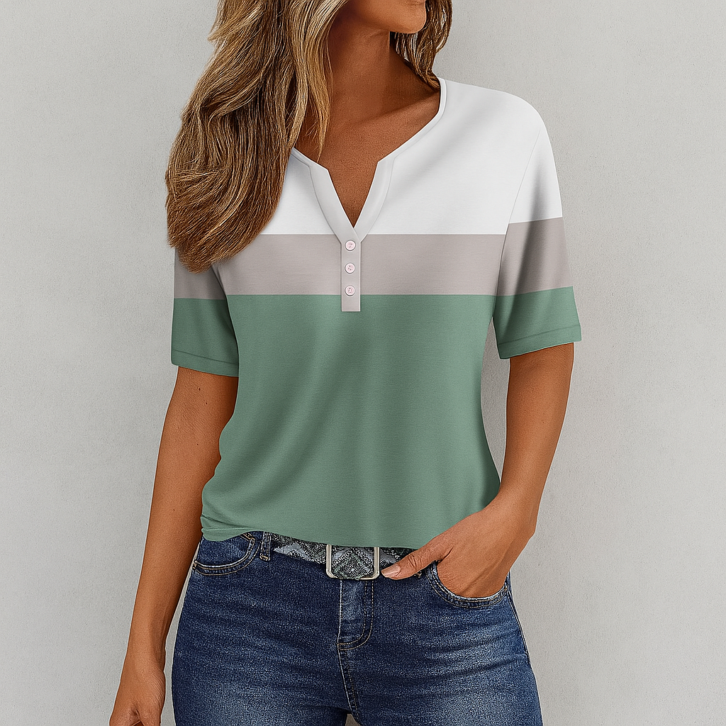 Solviera - Women’s Striped V-Neck T-Shirt