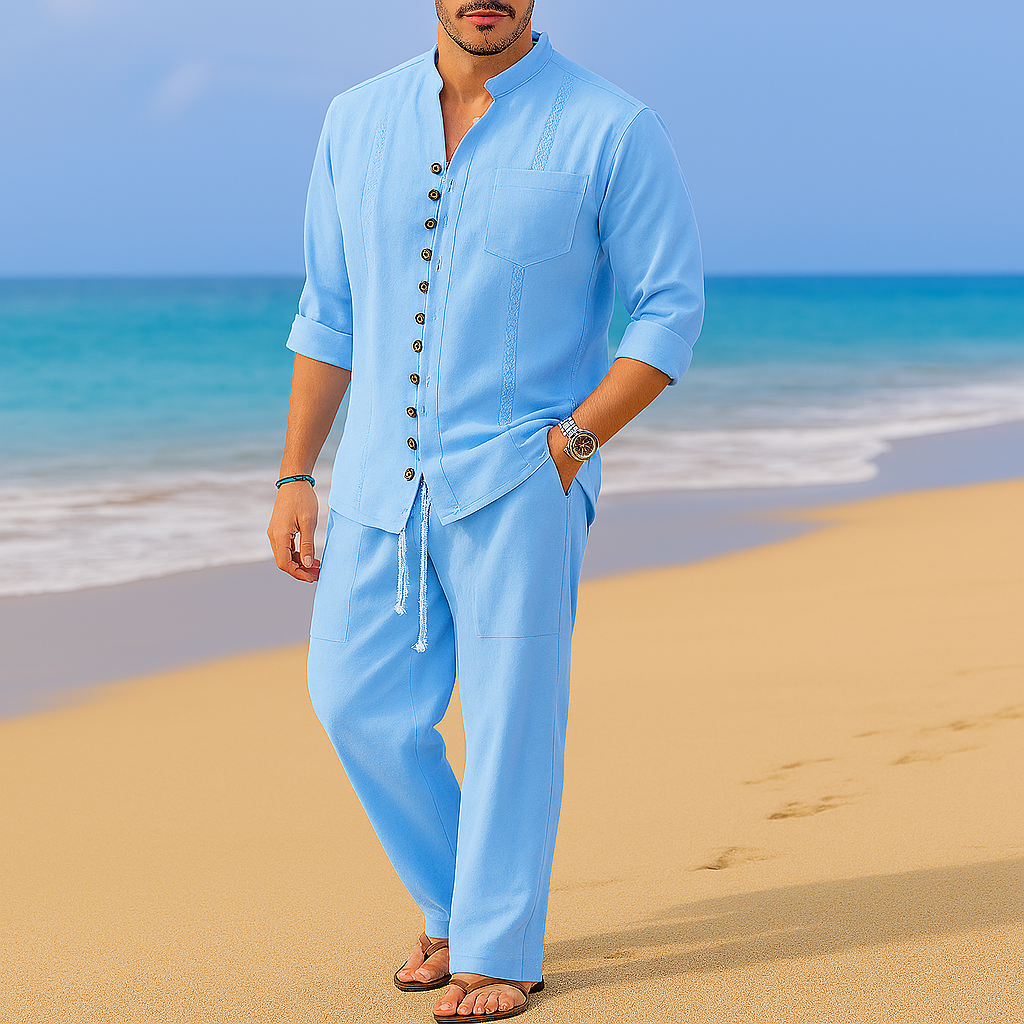 Joshua | Mens Vintage Cotton Linen Blend Pullover Shirt
