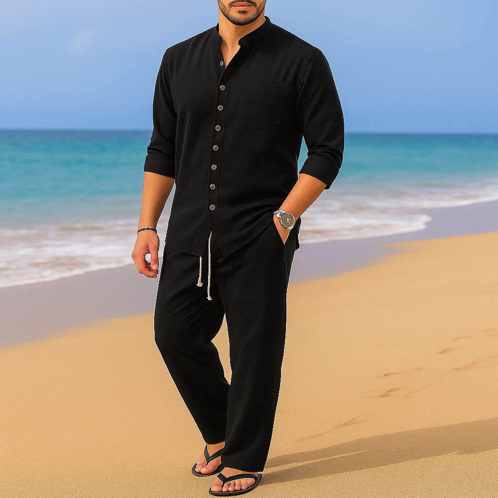Joshua | Mens Vintage Cotton Linen Blend Pullover Shirt
