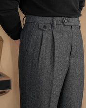 Mayfair | Men’s Herringbone Wool Pleated Trousers