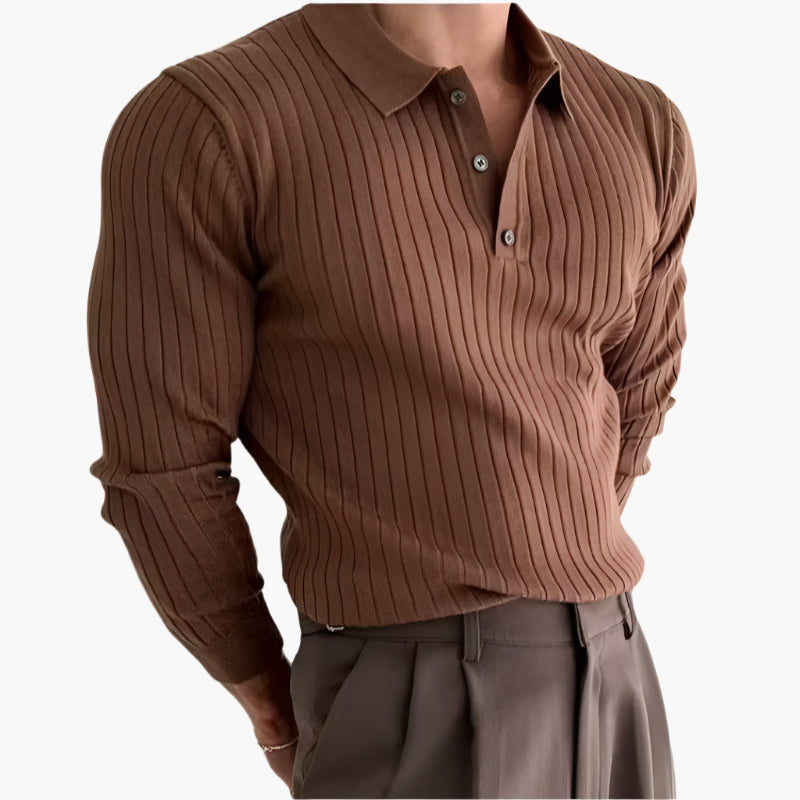 Torvello | Men’s Long Sleeve Ribbed Cotton Polo Shirt