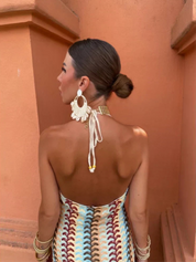 Elena Bellucci | Crochet Halterneck Maxi Dress with Retro Luxe Stripes
