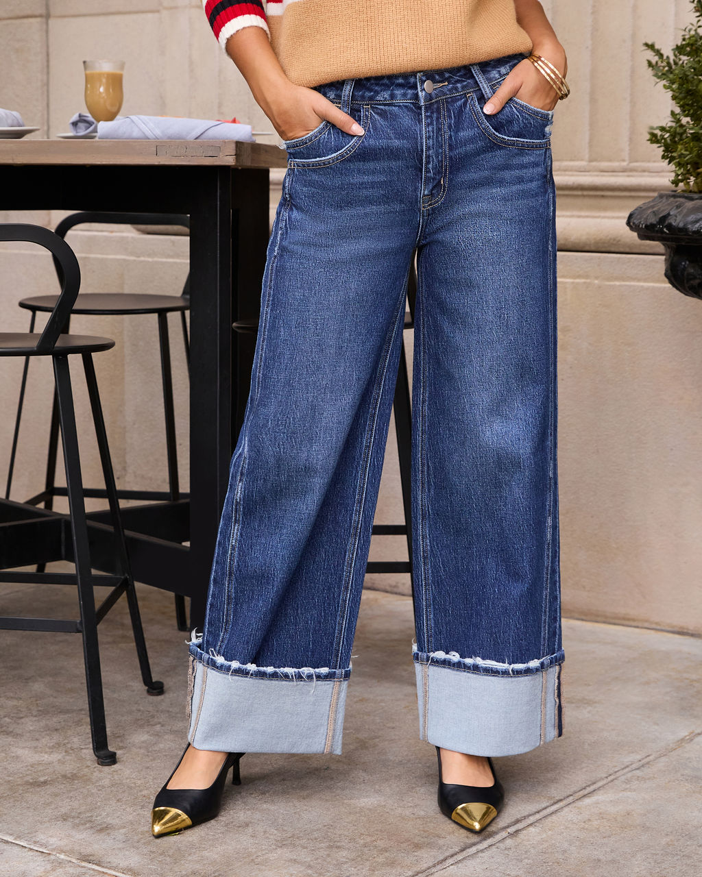 Vireza | Wide Cuffed Stretch Denim Jeans