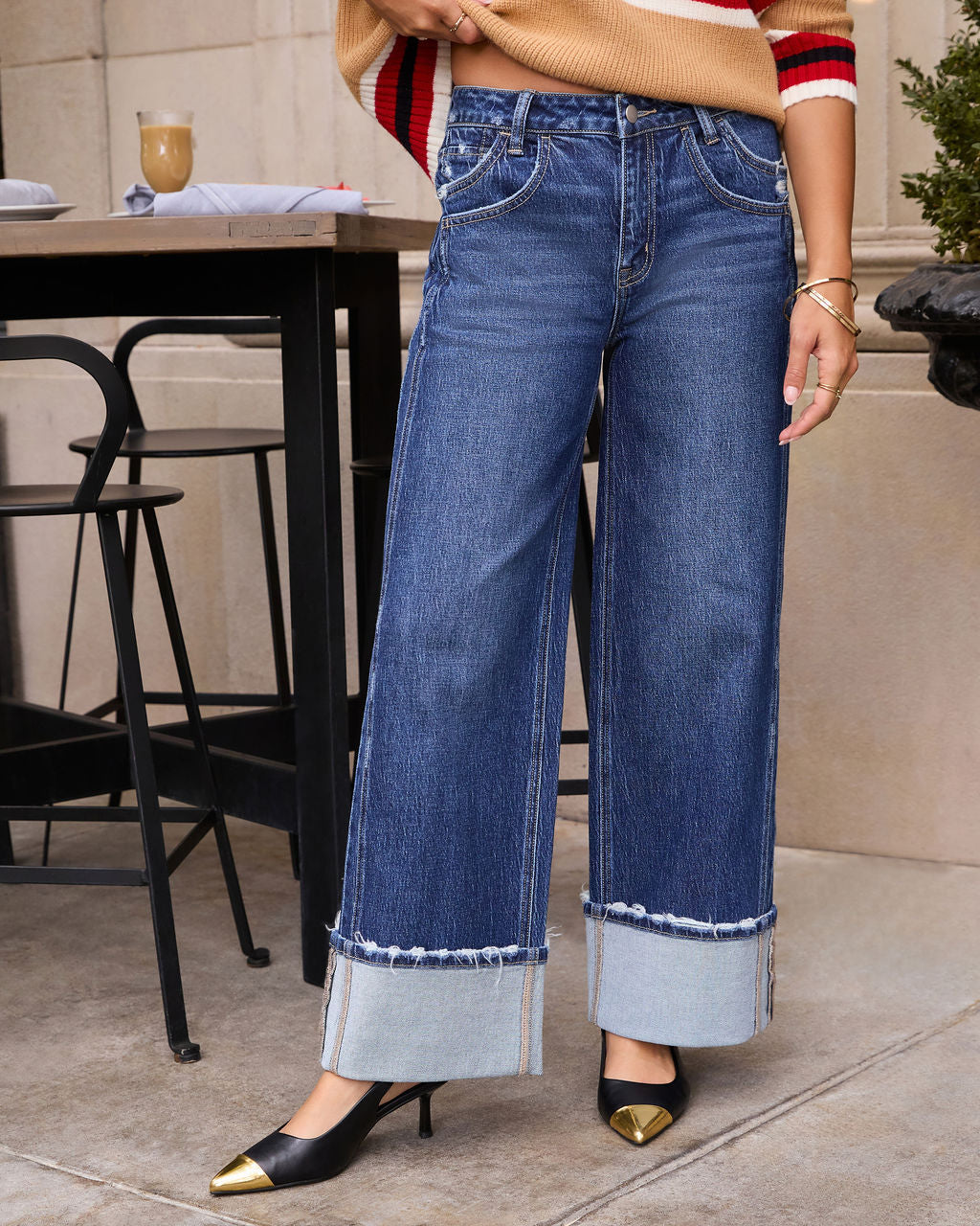 Vireza | Wide Cuffed Stretch Denim Jeans