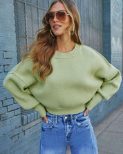 Elouise | Cropped Ribbed Crewneck Sweater