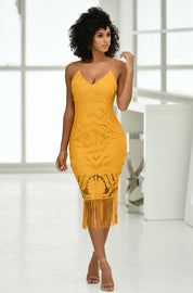 Khaleesi Dress - Mustard - Lace Dress With Fringe