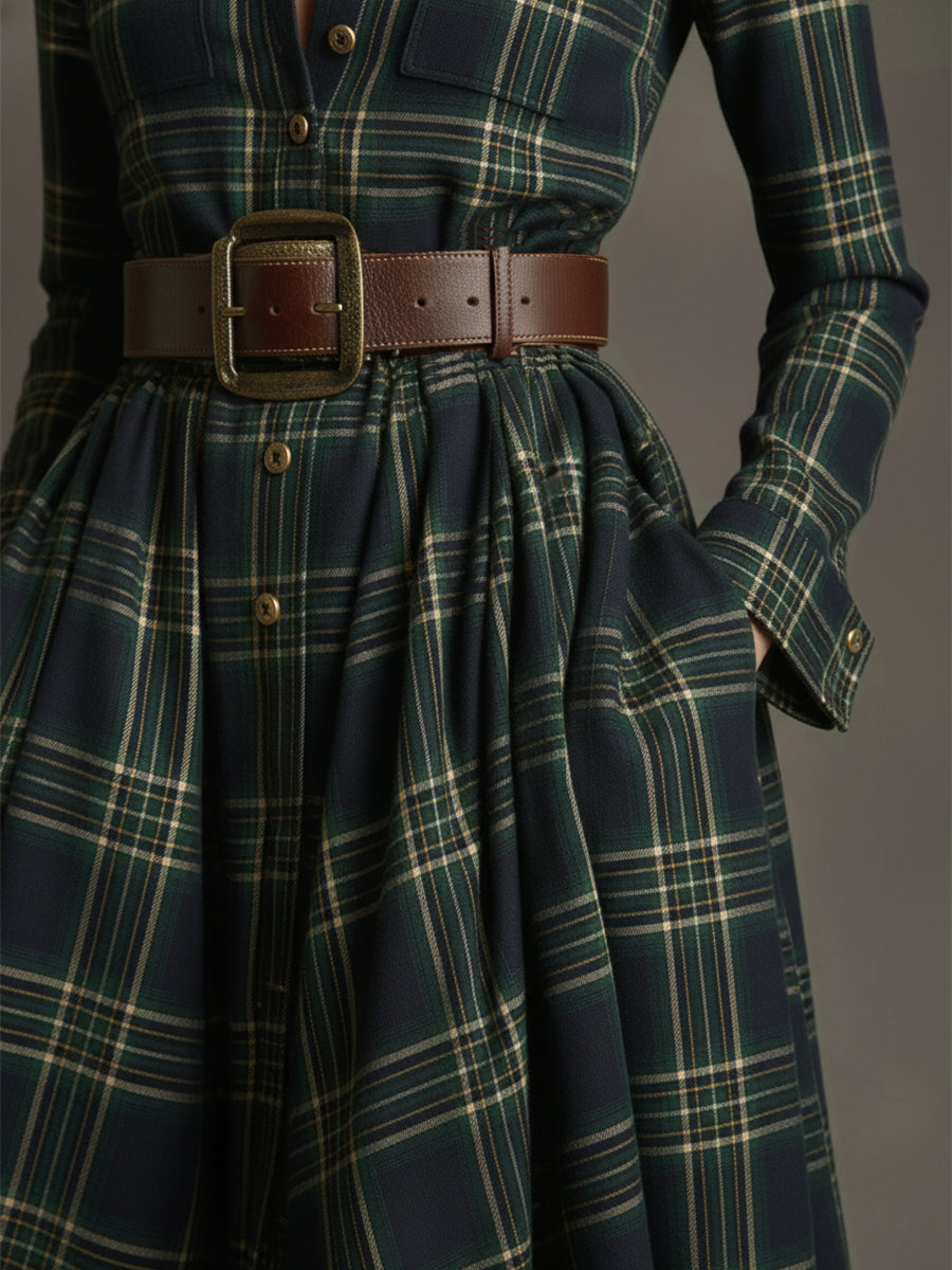 Bravira | Plaid Belted Lapel Maxi Dress