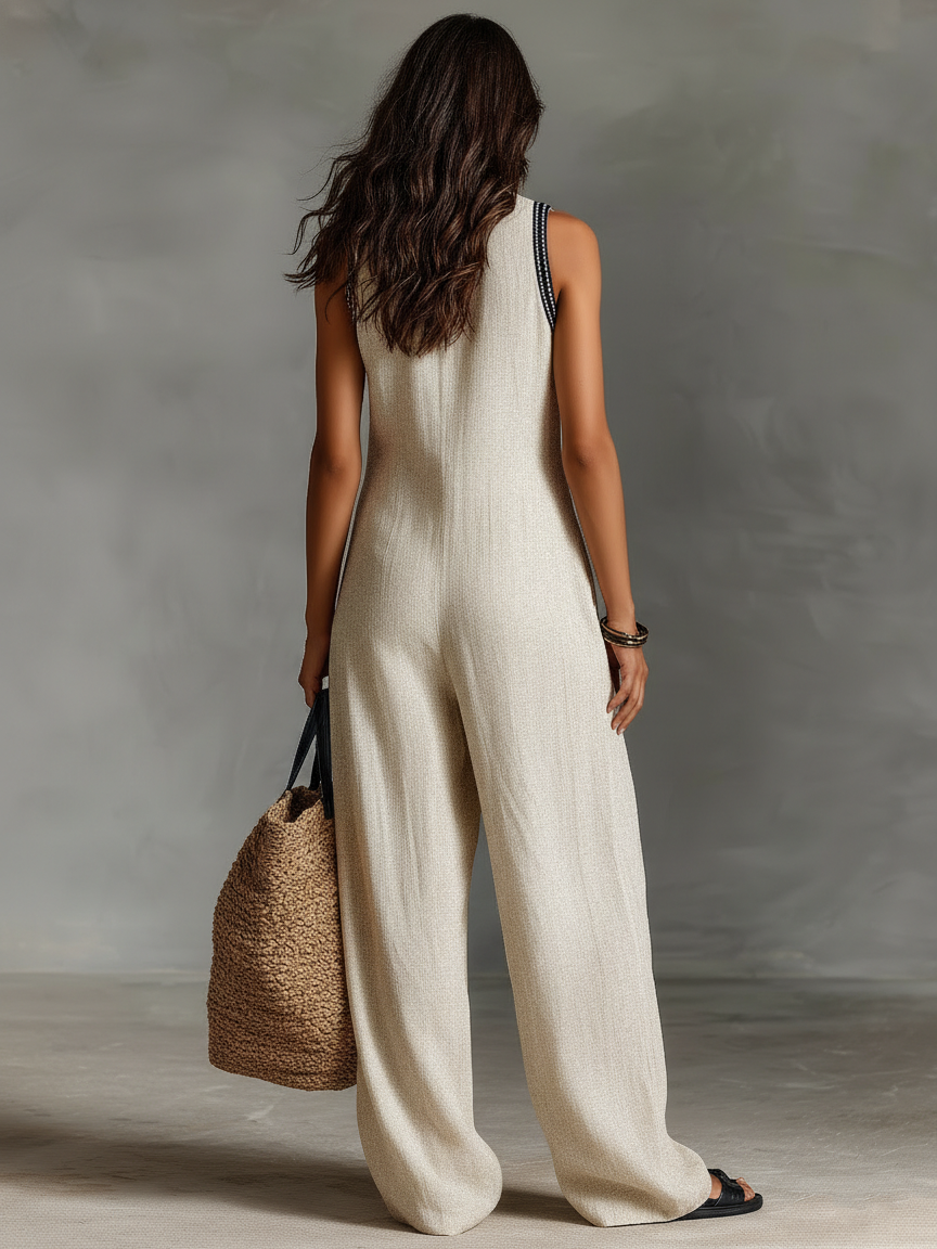 Elvora - Women’s Linen Embroidered Jumpsuit