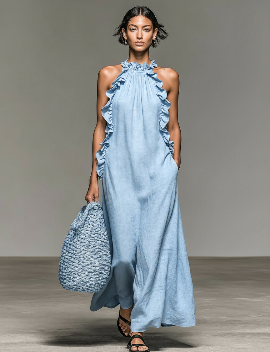 Alvera | Linen-Blend Ruffle Maxi Dress