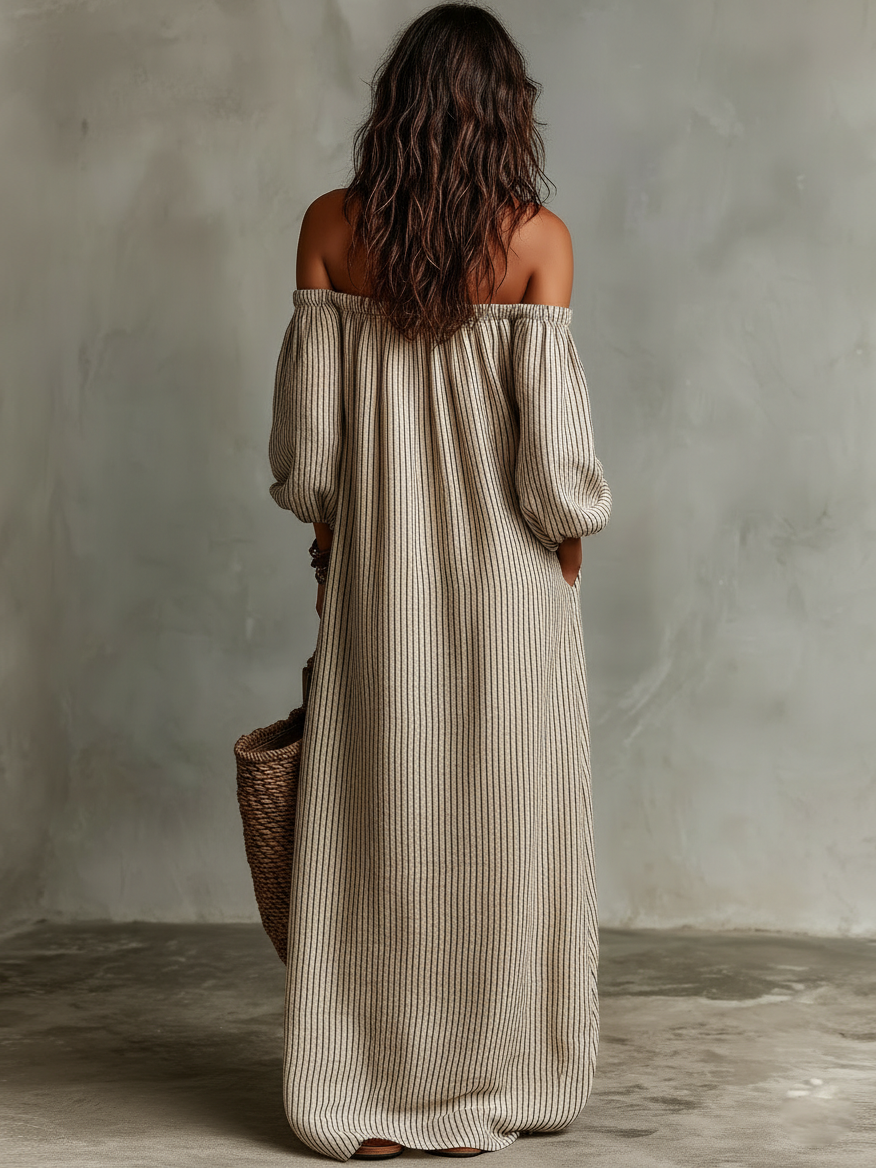Lunavira - Women’s Off Shoulder Linen Maxi Dress