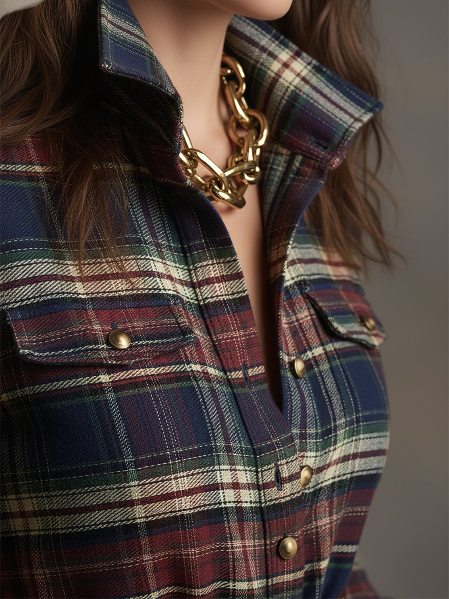 Bravira | Plaid Belted Lapel Maxi Dress