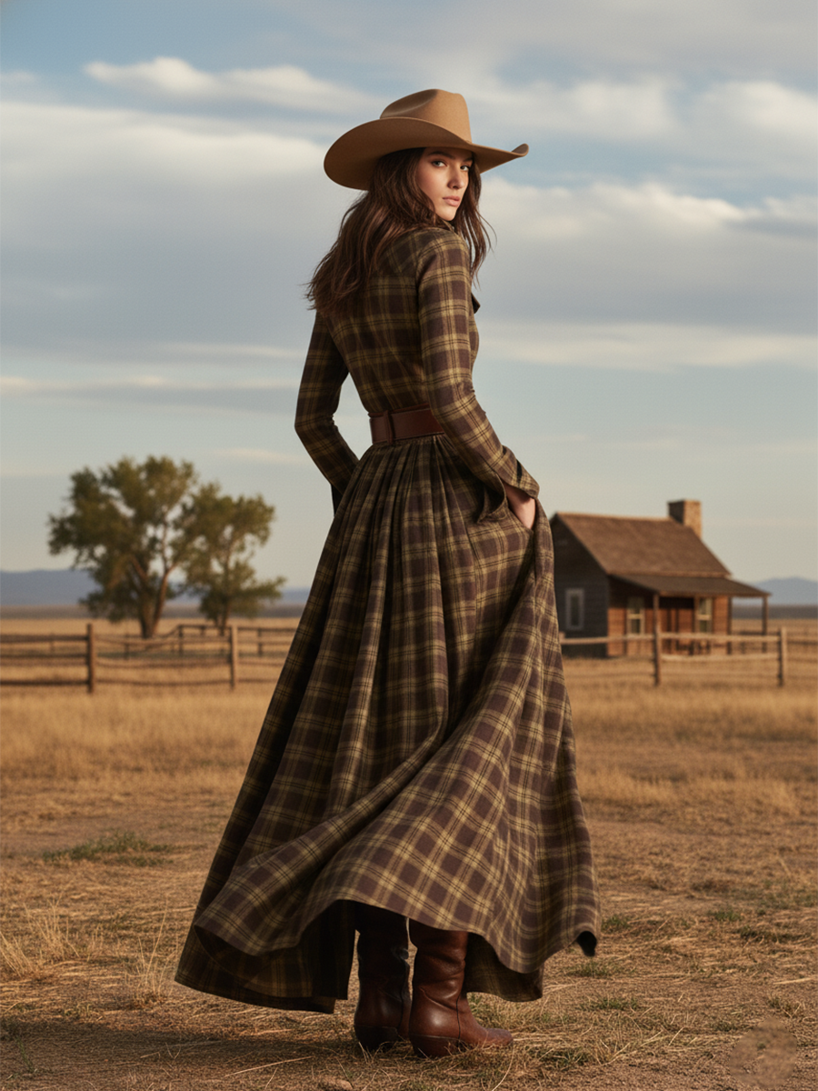 Bravira | Plaid Belted Lapel Maxi Dress