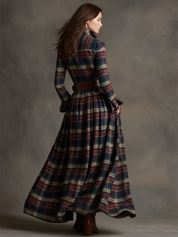 Bravira | Plaid Belted Lapel Maxi Dress
