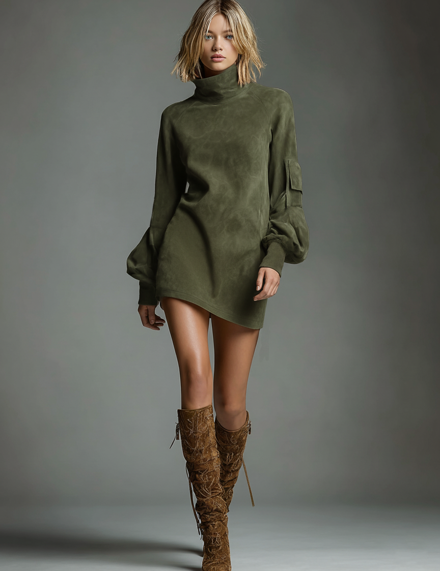 Vintara | Women’s Suede Turtleneck Mini Dress