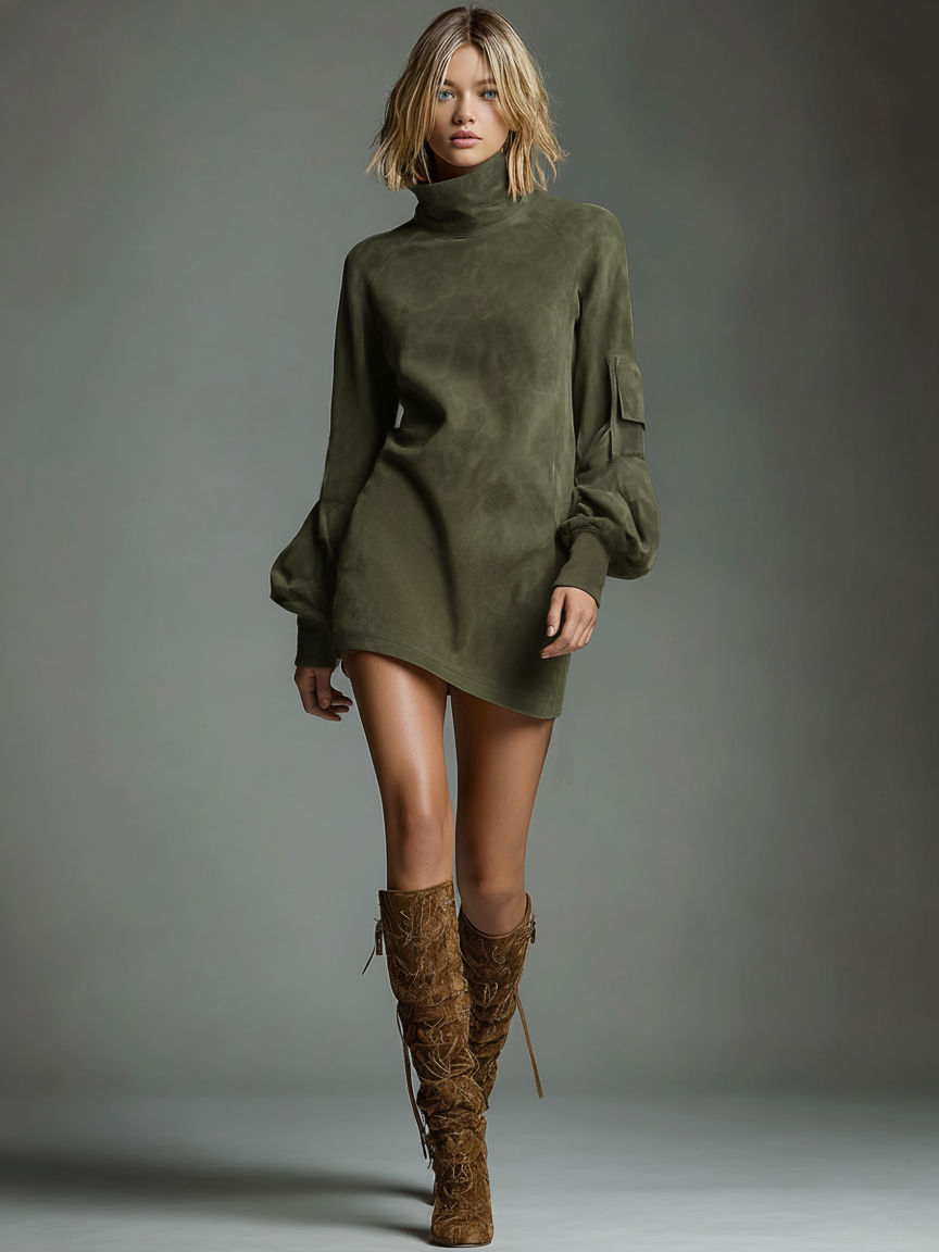 Vintara | Women’s Suede Turtleneck Mini Dress