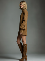 Vintara | Women’s Suede Turtleneck Mini Dress