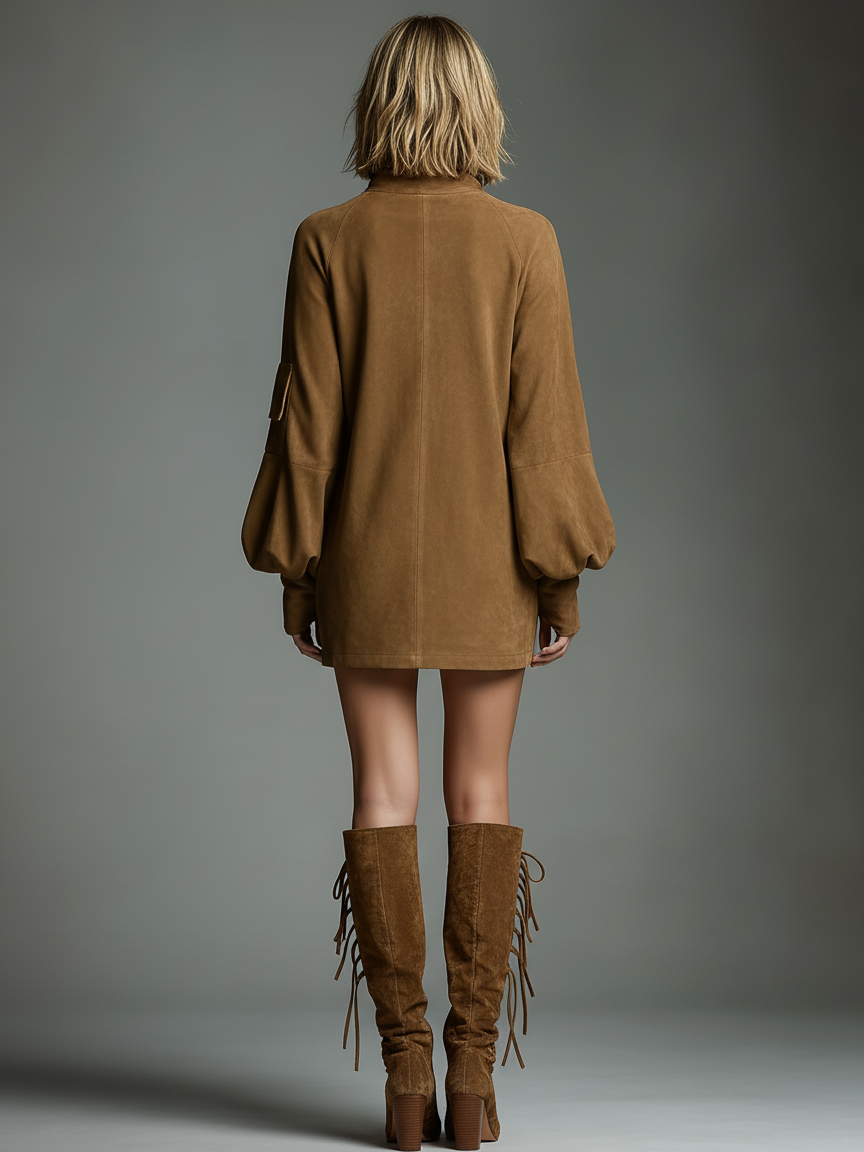Vintara | Women’s Suede Turtleneck Mini Dress