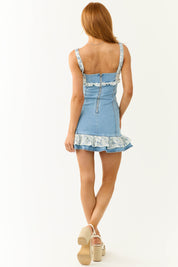 Valeria | Lace Trim Denim Bodycon Mini Dress