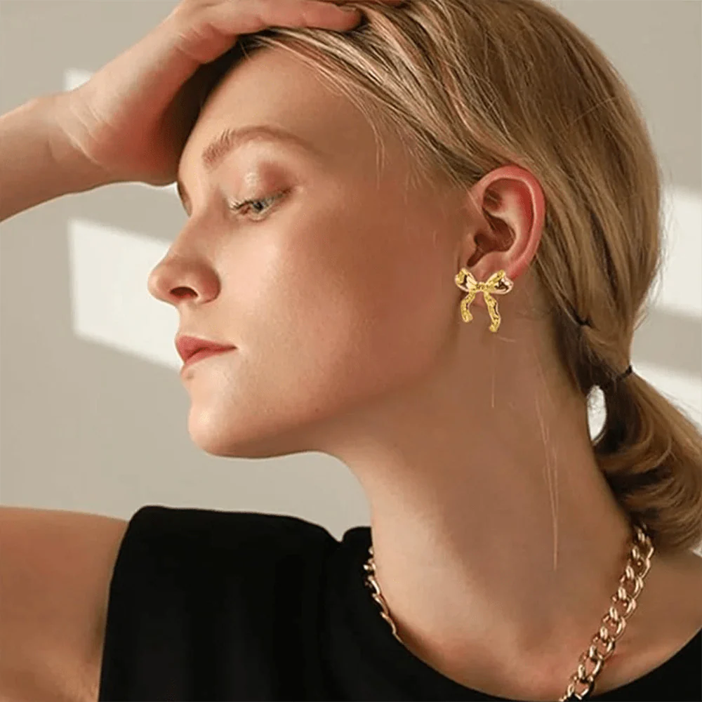 Alice | Gold Stainless Steel Bow Earrings