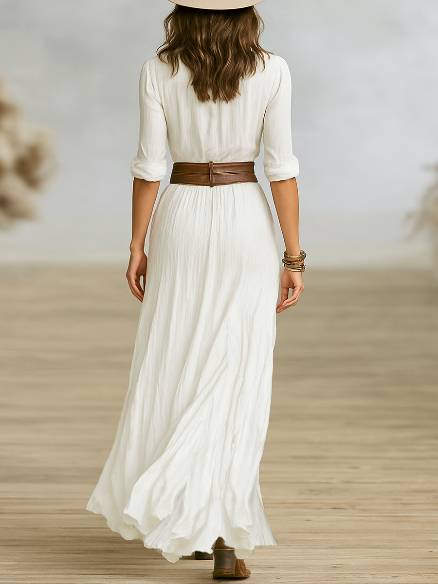 Elowen | Women’s Pleated Lapel Maxi Dress