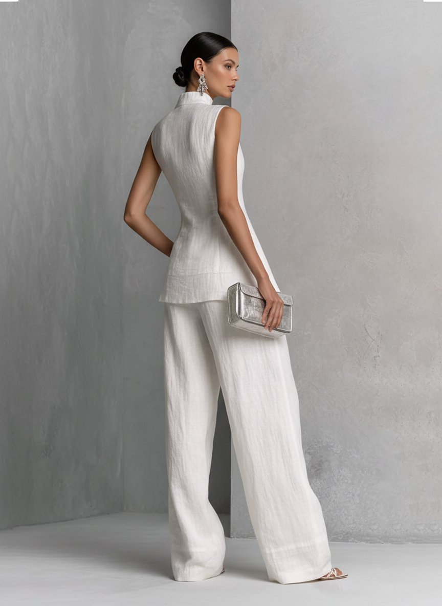 Alverra - Women’s Crinkled Wide Leg Two-Piece Set