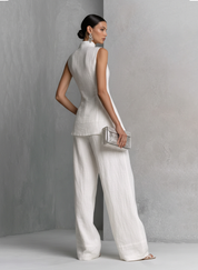 Alverra - Women’s Crinkled Wide Leg Two-Piece Set