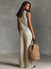 Elvora - Women’s Linen Embroidered Jumpsuit