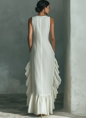 Ivorella - Women’s Linen Ruffle Hem Maxi Dress