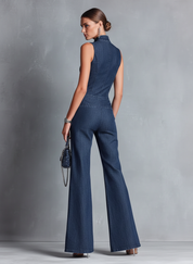 Denovira - Women’s Denim Flared Jumpsuit