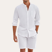 Tim's | Men’s Two-Piece Summer Set – Long Sleeve Shirt and Shorts – Relaxed Fit – Lightweight and Breathable