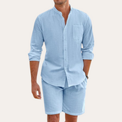 Tim's | Men’s Two-Piece Summer Set – Long Sleeve Shirt and Shorts – Relaxed Fit – Lightweight and Breathable