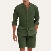 Tim's | Men’s Two-Piece Summer Set – Long Sleeve Shirt and Shorts – Relaxed Fit – Lightweight and Breathable
