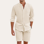 Tim's | Men’s Two-Piece Summer Set – Long Sleeve Shirt and Shorts – Relaxed Fit – Lightweight and Breathable