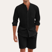 Tim's | Men’s Two-Piece Summer Set – Long Sleeve Shirt and Shorts – Relaxed Fit – Lightweight and Breathable