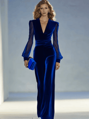 Velmira | Velvet Mesh Sleeve Jumpsuit